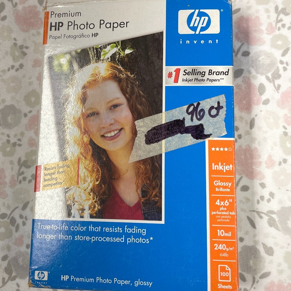 HP 4x6 Inkjet Photo Paper - Glossy - Perforated Tab - Open Package of 96